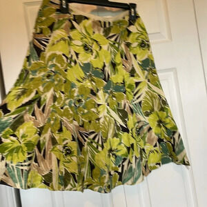 Studio by Liz Claiborne linen floral skirt 8 100% linen Greens/turquoise flare